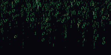 01 veya ikili sayı monitör matris arka plan bilgisayar ekranında, sayısal veri kodunda hacker ya da emniyet güvenlik teknoloji kavramı üzerine. Soyut illüstrasyon