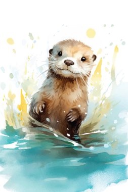 Ormandaki şirin bir sincabın suluboya çizimi..