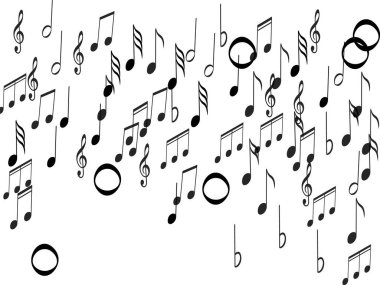 Siyah notalar. Değerli notalar. Müzik ekibi. Müzik sesinin tasviri, bas tribünü. Vektör EPS 10