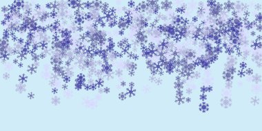 Noel altın yatay sınırı. Noel süslemesi. İnce uçan kar taneleri çizimi. Kış zamanı buz parçacıkları.