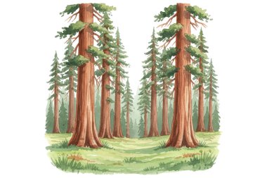 Suluboya orman ve ağaçlar. el boyaması illüstrasyon.