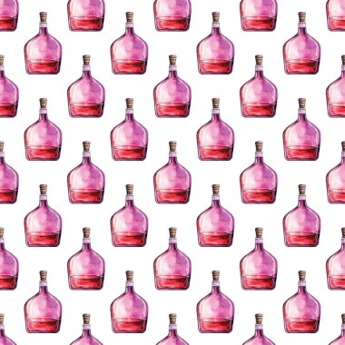 Renkli suluboya şişe desenleri. Bu kusursuz tasarım çeşitli canlı, farklı şekil ve boyutlarda el boyası şişeler içeriyor, yaratıcı projeler, tekstil ve ev dekorasyonu için mükemmel..