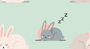 Yatakta uyuyan sevimli tavşan. vektör karikatür çizimi.