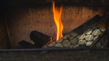 Şöminede yanan odun.