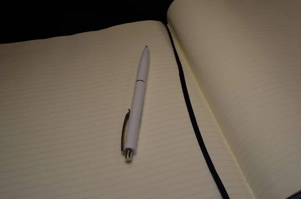 top view of a open notebook with pen on a gray background, school notebooks with a spiral spring, office notepad flat lay