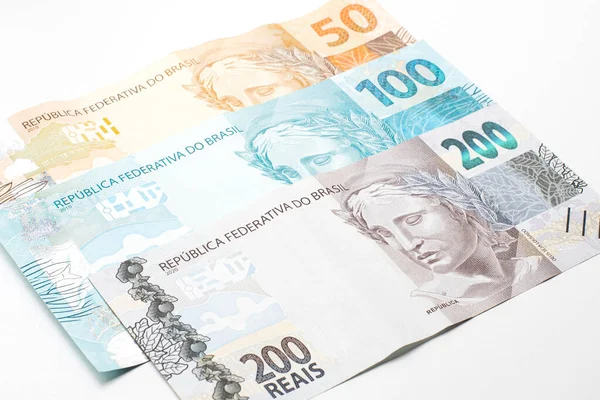 Brasilianska Pengar Femtio Etthundratvåhundra Riktiga Sedlar Framsidan Den Verkliga Räkningen — Stockfoto