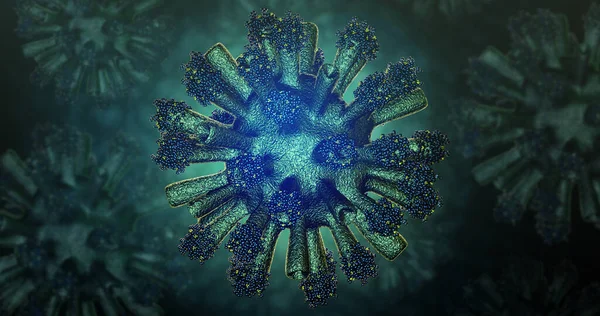 Virus with surface proteins concept. Medical or science 3D rendering background.