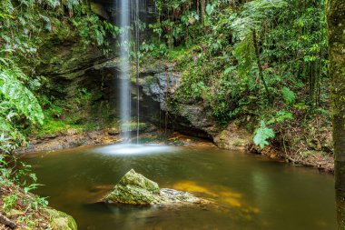 Capitolio - MG, Brezilya - 10 Aralık 2020: Bitkilerle çevrili güzel küçük şelale, Sossegada Turizm Kompleksi 'nin doğal güzelliği, Minas Gerais' in turizm beldesi. 