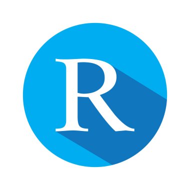 Kayıtlı logo simgesi beyaz gölge. Beyaz arkaplanda R harfi logosu.