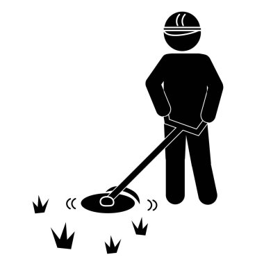 Çim biçme işçisi fırça kesici kullanıyor, basit bir resim.