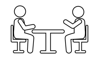 İş görüşmesi pictogram çizgisi simgesi, insanlar ana hat vektörünü tartışıyor