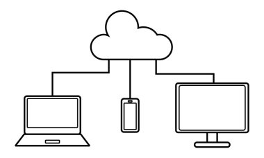 Bulut ve çoklu aygıt entegrasyonu IT / dijital çizgi simgeleri