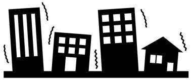 Bir deprem sırasında sallanan binaların tek renkli çizimi