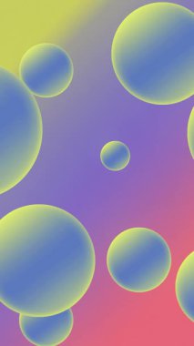 Renkli bir arkaplan üzerinde soyut yüzen parlak küreler, 4K Dikey Video