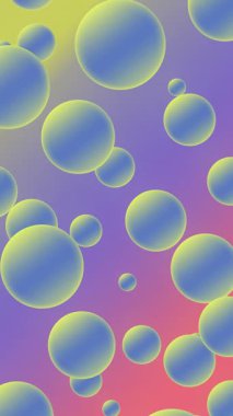 Renkli bir arkaplan üzerinde soyut yüzen parlak küreler, 4K Dikey Video