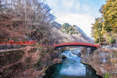 Nikko, Tochigi 'deki Shinkyo Köprüsü Kış Manzarası