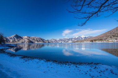Tochigi, Oku-Nikko 'daki Chuzenji Gölü Kış Manzarası