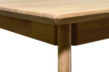 Wooden table corner background, natural hardwood furniture close view photo. Eco furniture production concept