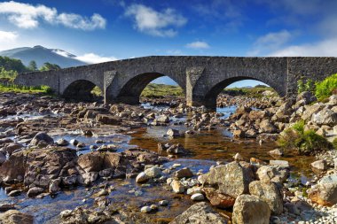 Old Stone Köprüsü, Sligachan, Cuillin Tepeleri, Skye Adası, Inner Hebrides, İskoçya, Birleşik Krallık