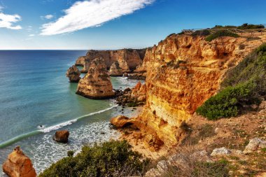 Beach and colored rocks, Praia da Marinha, Carvoeiro, Algarve, Portugal, Europe