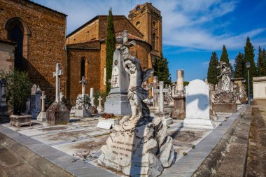 Tipik İtalyan mezarlığı Cimitero delle Porte Sante, San Miniato al Monte, Floransa, Toskana, İtalya, Avrupa