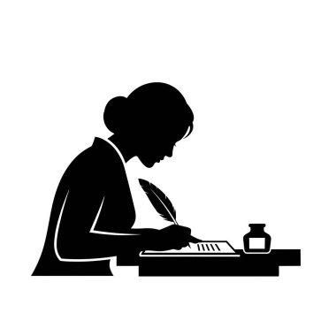 Kalem ve mürekkeple yazan kadın silueti..