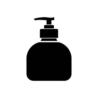 Dispanser şişesinin minimalist siyah bir simgesi. Genellikle el sabunu, dezenfektan ya da kozmetik losyonlarda kullanılır..