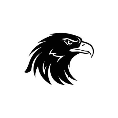 Bir kartalın kafasının çarpıcı siyah-beyaz çizimi, spor takımları veya marka logoları için mükemmel..