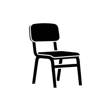 Minimalist siyah beyaz bir sandalye ikonu, çeşitli tasarım ihtiyaçları için mükemmel..