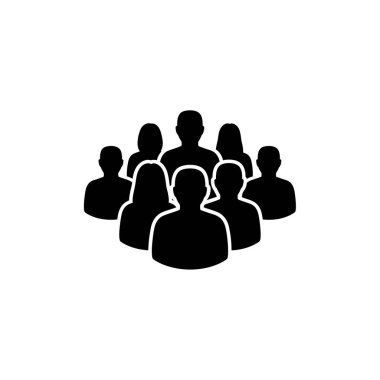Bir grup farklı insanı temsil eden, toplumu, takımı ya da sosyal topluluğu temsil eden basit bir siyah beyaz simge.