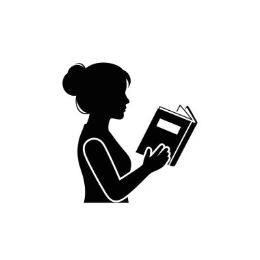 Saçları bağlanmış, elinde kitap tutan ve okuyan siyah bir kadın silueti..