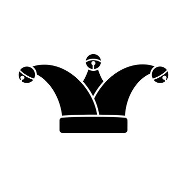 Bir soytarının şapkasının üç noktalı basit siyah silueti, her biri zille süslenmiş, beyaz arka planda..