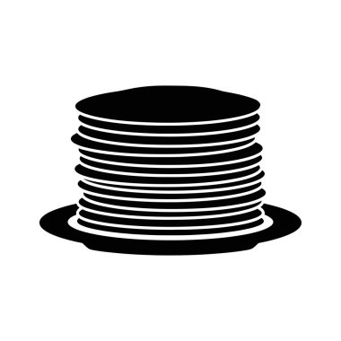 Tabakta uzun bir krep yığınını tasvir eden basit bir siyah-beyaz siluet simgesi. Kahvaltı ya da yemekle ilgili tasarımlar için mükemmel..