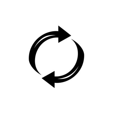 Basit bir siyah tazeleme veya temiz beyaz arkaplan üzerinde izole edilmiş, iki oklu ikonu bir daire oluşturarak yeniden yükleme simgesi.