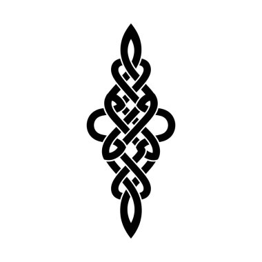 Dikey yönelimli karmaşık siyah Kelt düğümü deseni, sonsuzluğu ve birbirine bağlılığı simgeliyor..