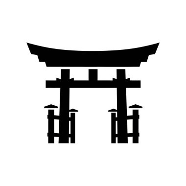 Geleneksel Japon Torii kapısının minimalist siyah silüeti, kültürel ve dini sembolizmi temsil ediyor..