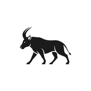 Samur bir antilobun çarpıcı siyah silueti, zarif biçimini ve beyaz arka planda belirgin eğri boynuzlarını sergiliyor..