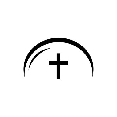 Tarzlı bir kemerin ortasındaki Hristiyan haçını gösteren basit bir siyah beyaz grafik..