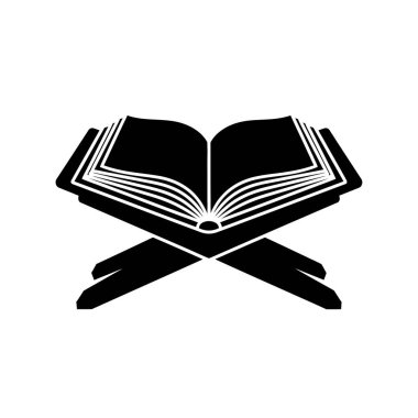 Kuran 'ın siyah-beyaz bir temsili, İslam' ın kutsal kitabı, ahşap bir standın üzerinde açılır..