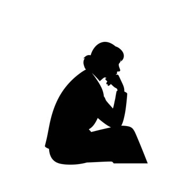 Profilde siyah bir siluet bir kadın, çenesini elinde dinlendiriyor, derin düşüncelere dalmış gibi görünüyor..