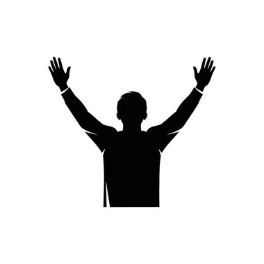 Silüet içinde, iki kolu yukarı doğru uzanan, başarıyı, ibadeti ya da kutlamaları simgeleyen birinin arka görüntüsü..