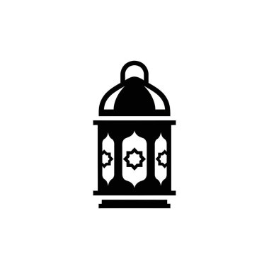 Geleneksel bir İslami fenerin siyah ve beyaz silueti. Karmaşık desenler ve klasik bir tasarım içeriyor..