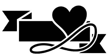 Beyaz arkaplanda basit bir siyah kalp kurdele tasarımı ögesi