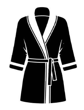 Beyaz süslemeli ve kemerli siyah bir bornozun ayrıntılı çizimi