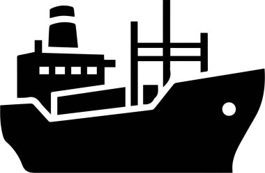 Güvertede kargo konteynırları olan ayrıntılı siyah gemi silueti.