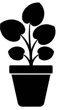 Yapraklı bir saksı bitkisinin basit siyah silueti.