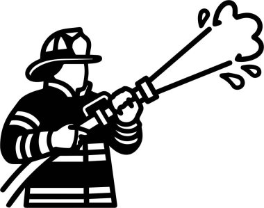 İtfaiyeci hortum tutuyor ve su püskürtüyor.