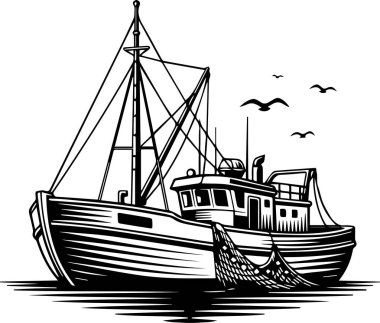 Bir balıkçı teknesinin ayrıntılı çizimi