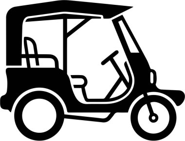 Golf arabasının silüeti, gölgelikli ve koltuklu.