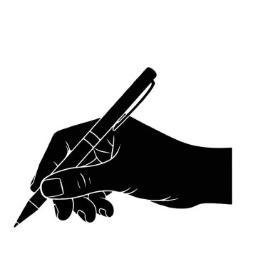 Kalemi tutan bir elin silüeti.